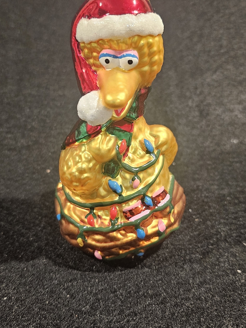 Sesame Street Gold Big Bird with Red Santa Hat Holiday Ornament